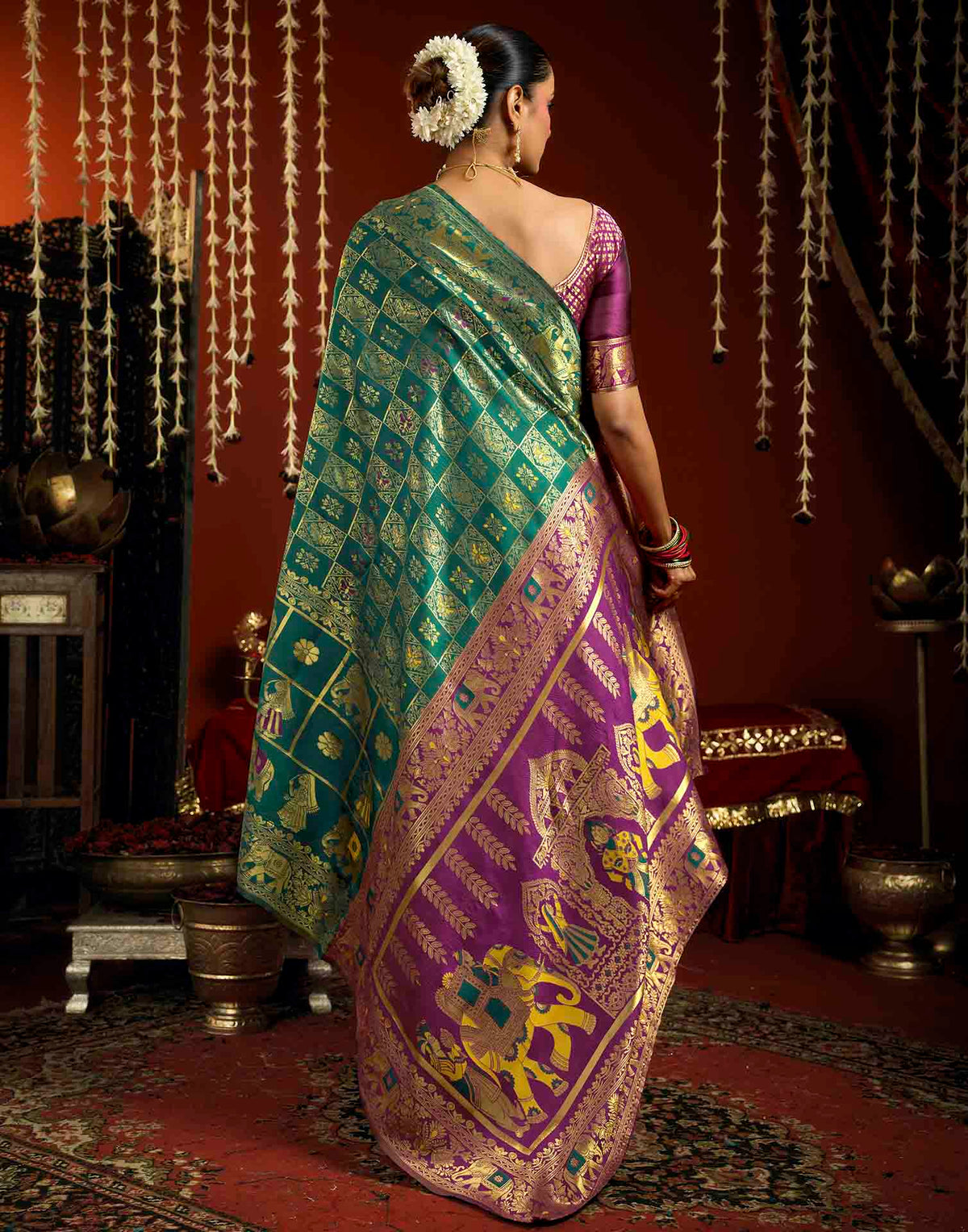 Teal Blue Silk Woven Patola Saree