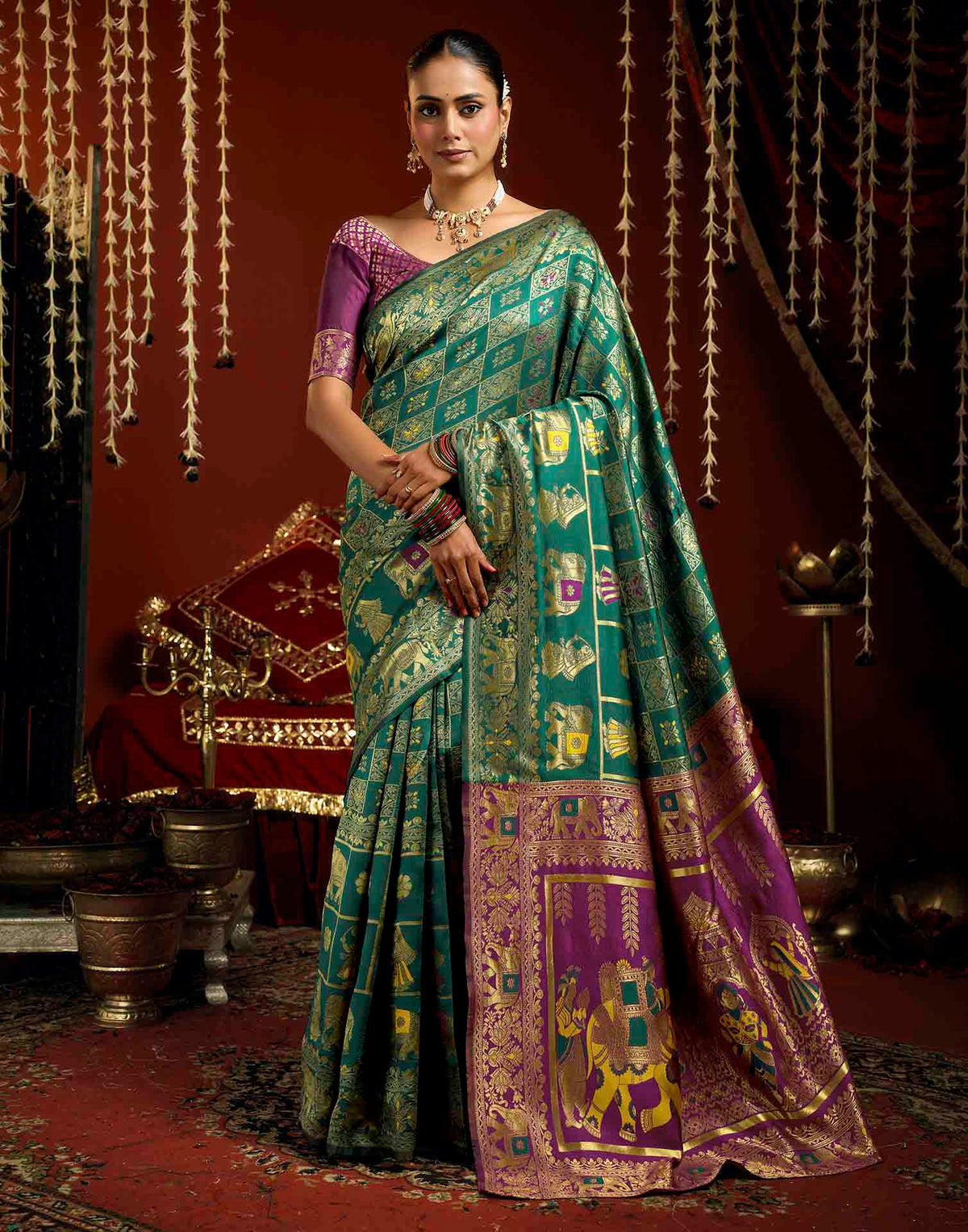 Teal Blue Silk Woven Patola Saree