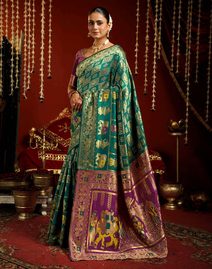 Teal Blue Silk Woven Patola Saree