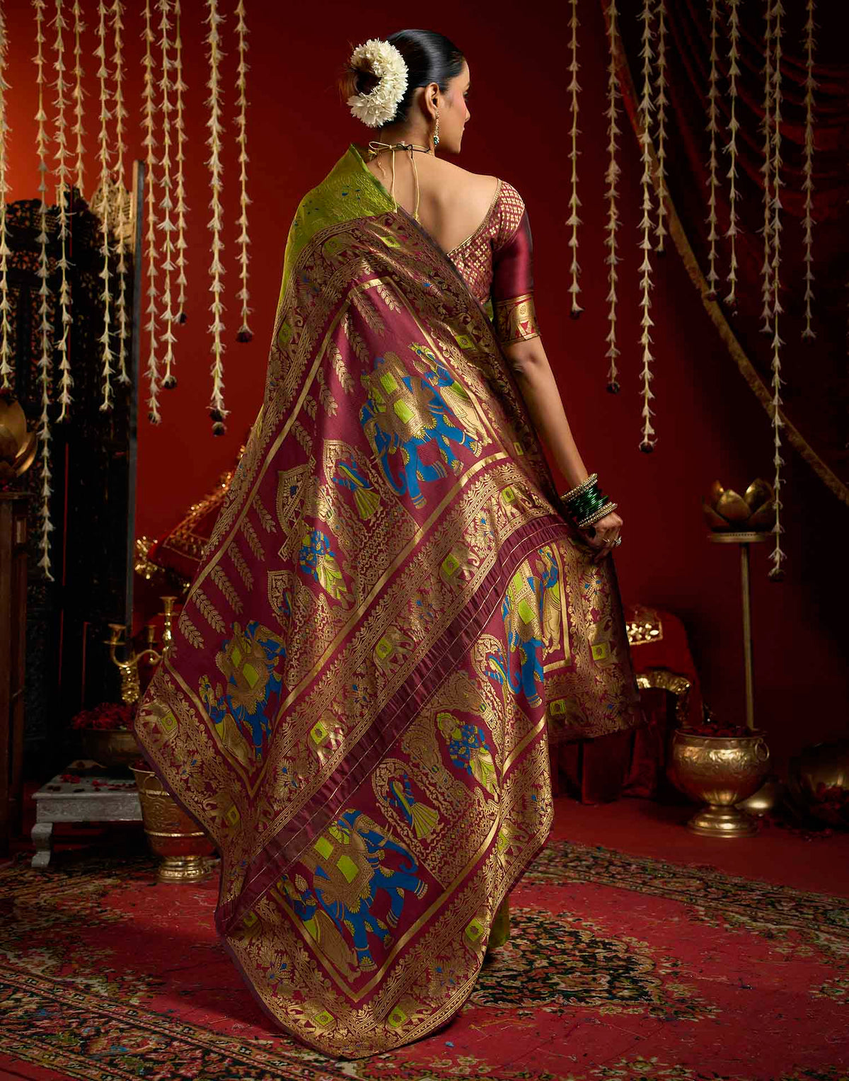 Parrot Green Silk Woven Patola Saree