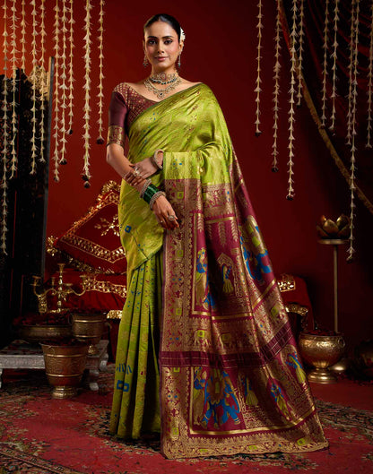 Parrot Green Silk Woven Patola Saree