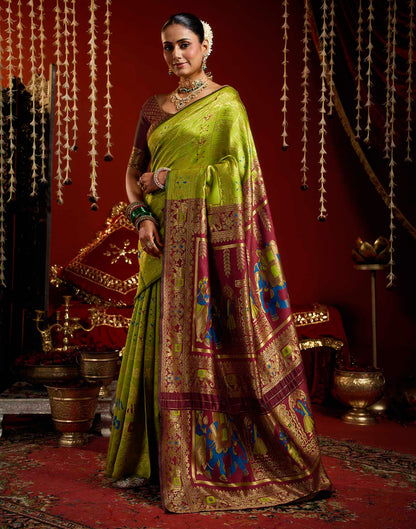 Parrot Green Silk Woven Patola Saree