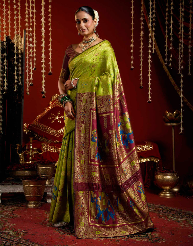 Parrot Green Silk Woven Patola Saree
