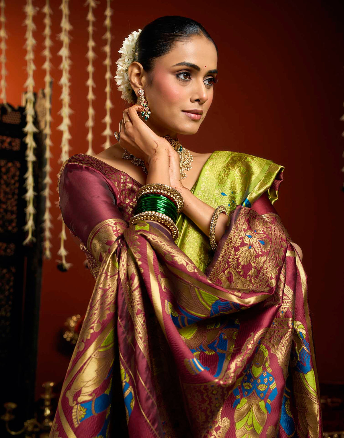 Parrot Green Silk Woven Patola Saree