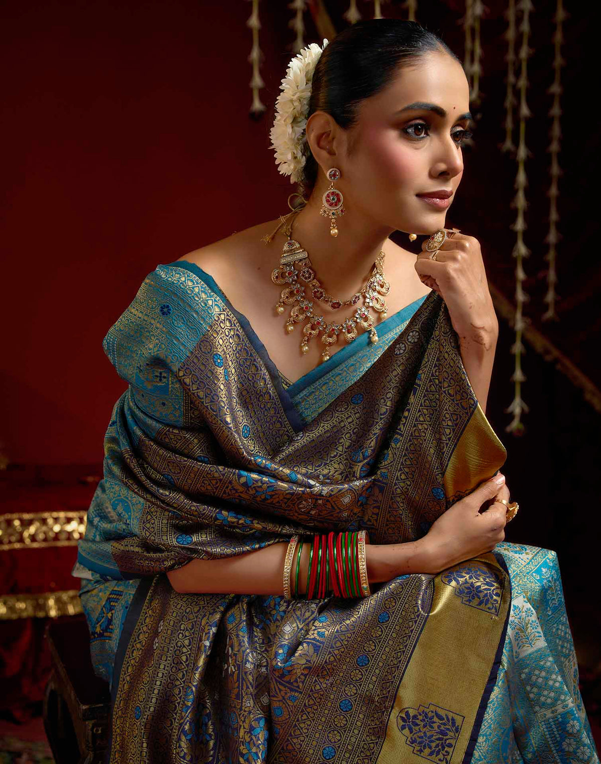 Sky Blue Silk Woven Banarasi Saree