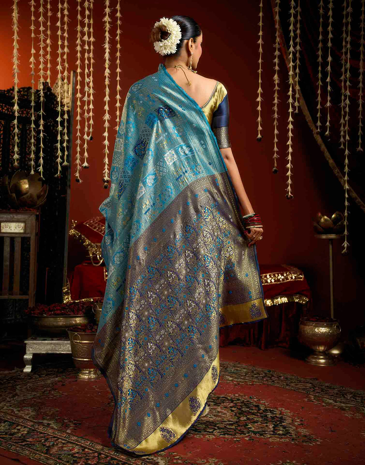 Sky Blue Silk Woven Banarasi Saree