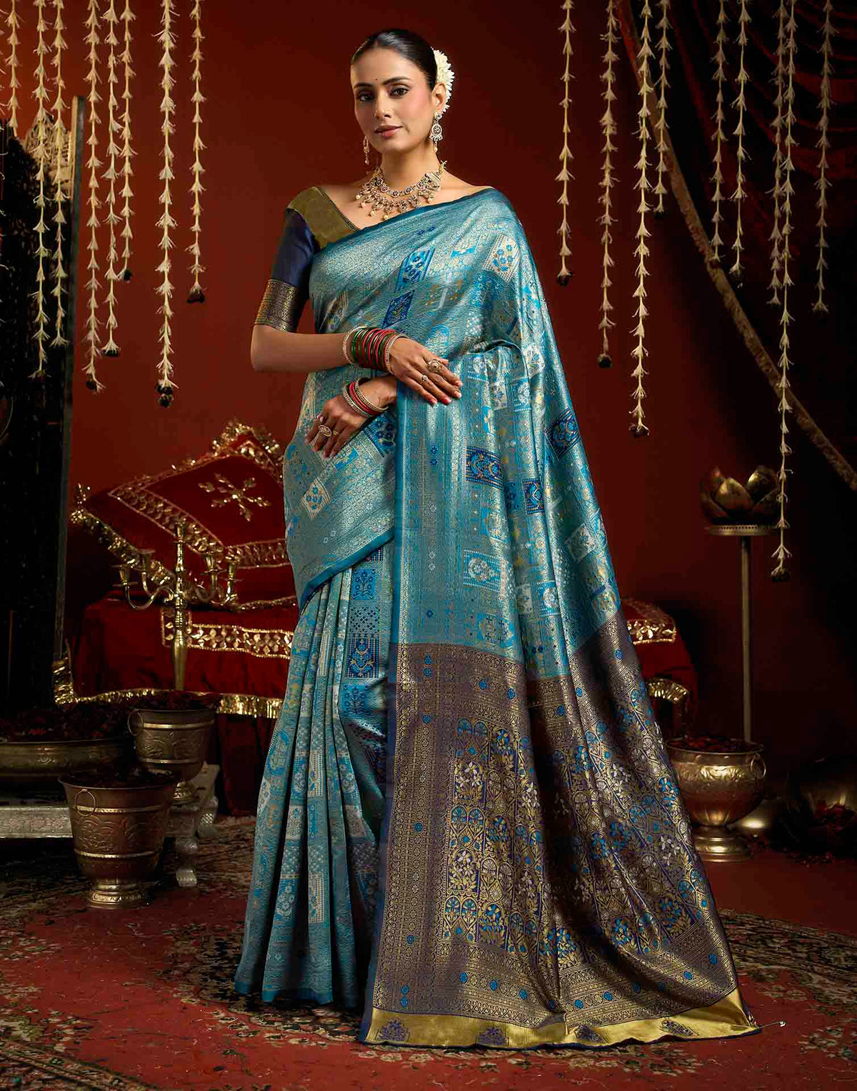 Sky Blue Silk Woven Banarasi Saree