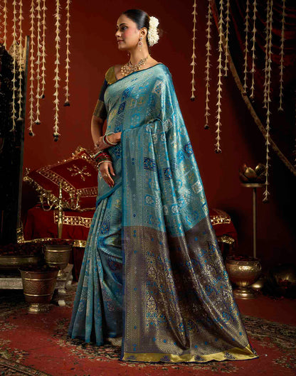 Sky Blue Silk Woven Banarasi Saree