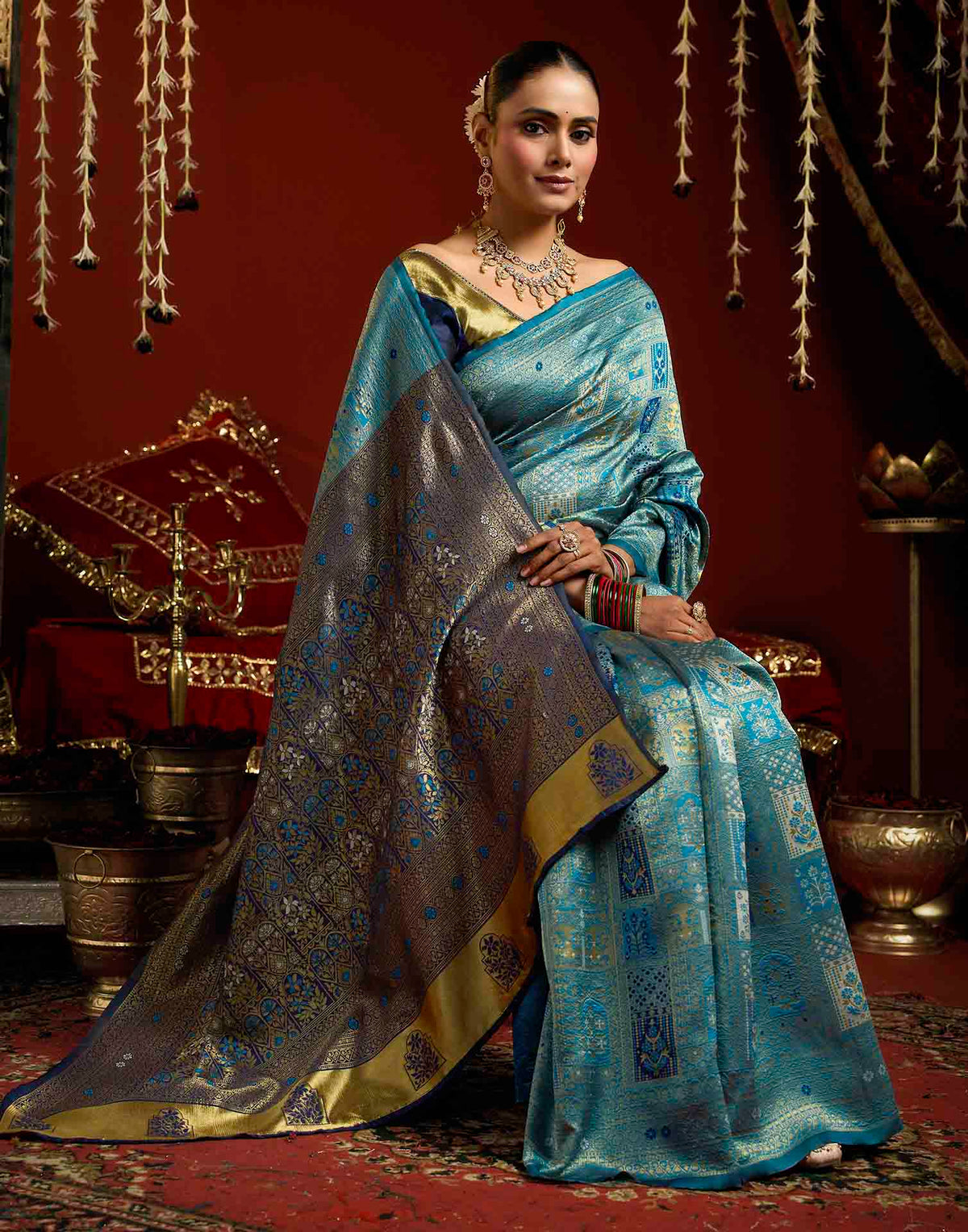Sky Blue Silk Woven Banarasi Saree
