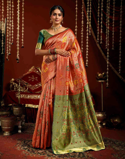 Bright Red Silk Woven Banarasi Saree