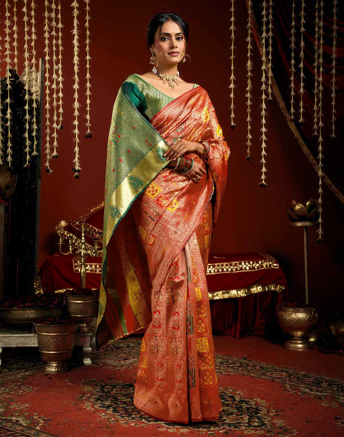Bright Red Silk Woven Banarasi Saree