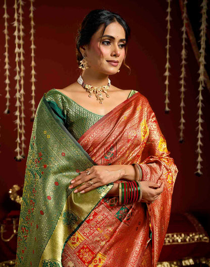 Bright Red Silk Woven Banarasi Saree