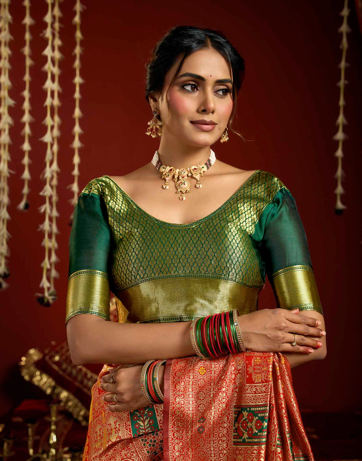 Bright Red Silk Woven Banarasi Saree