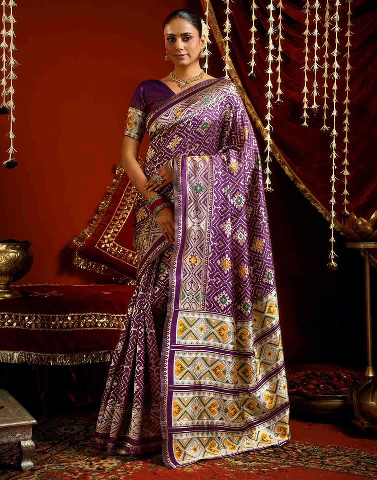 Wine Silk Woven Patola Saree