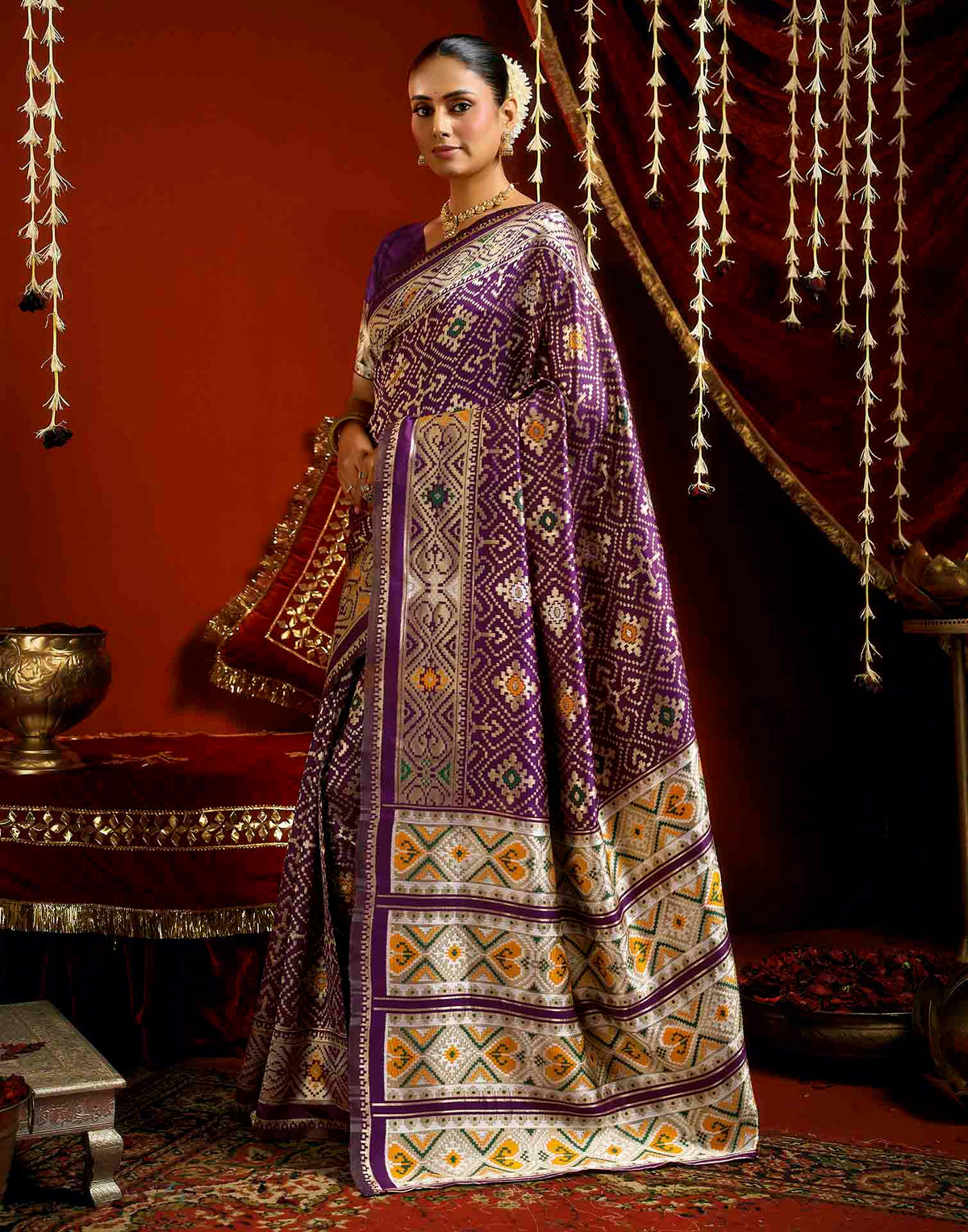 Wine Silk Woven Patola Saree