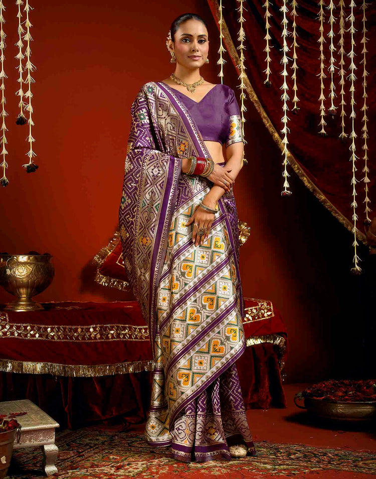 Wine Silk Woven Patola Saree
