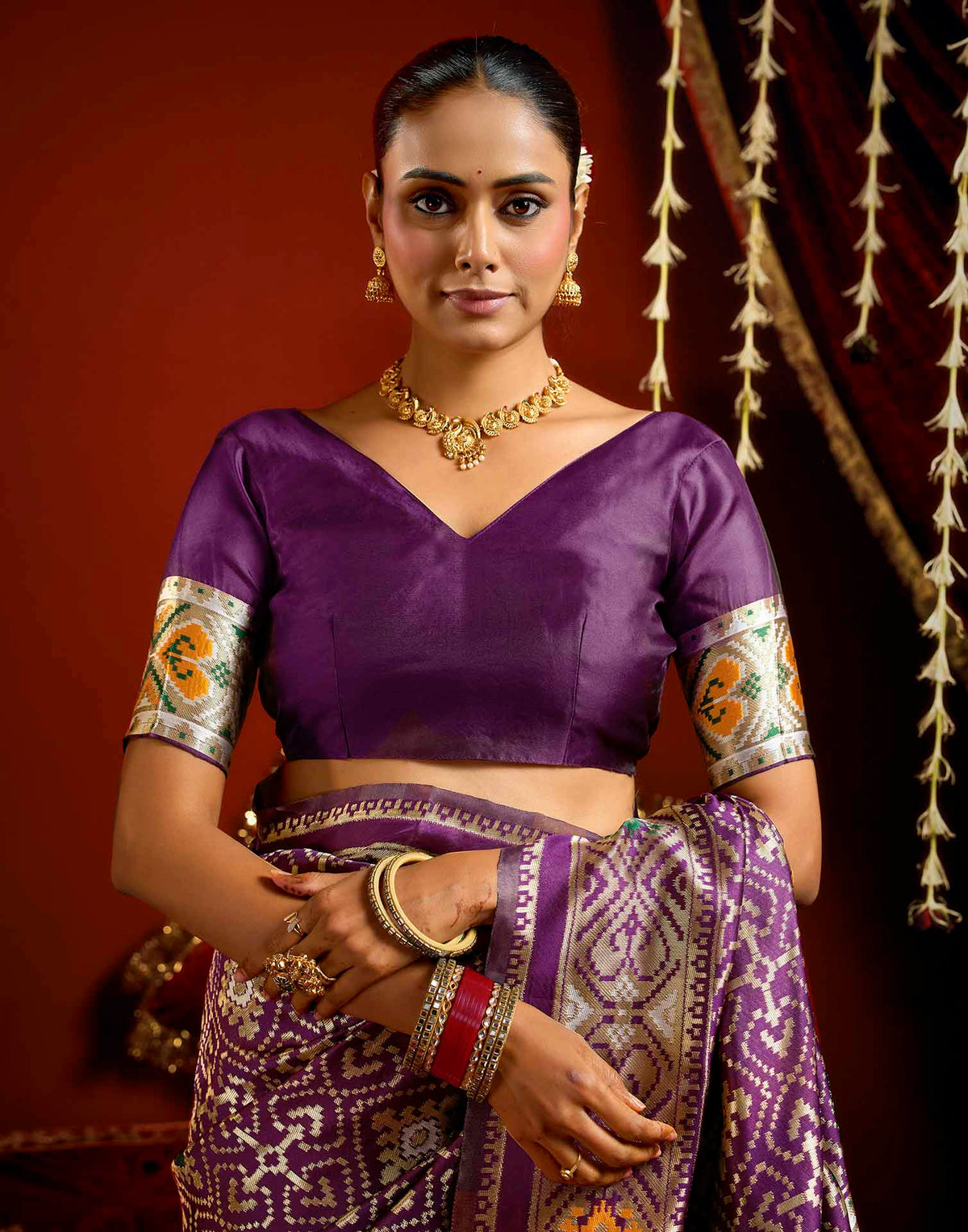 Wine Silk Woven Patola Saree