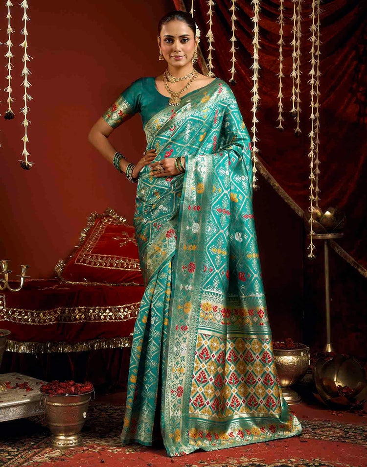 Turquoise Silk Woven Patola Saree