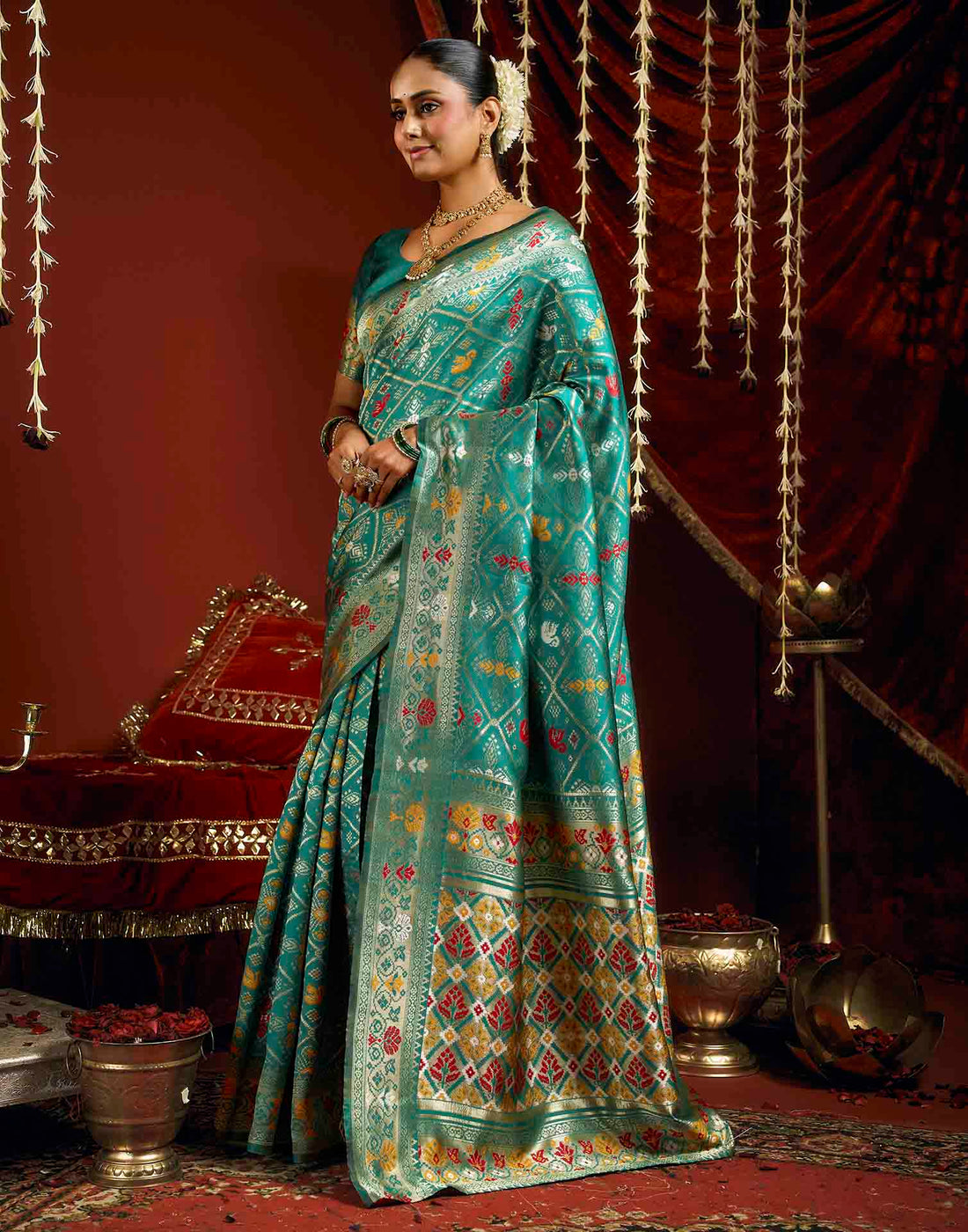 Turquoise Silk Woven Patola Saree