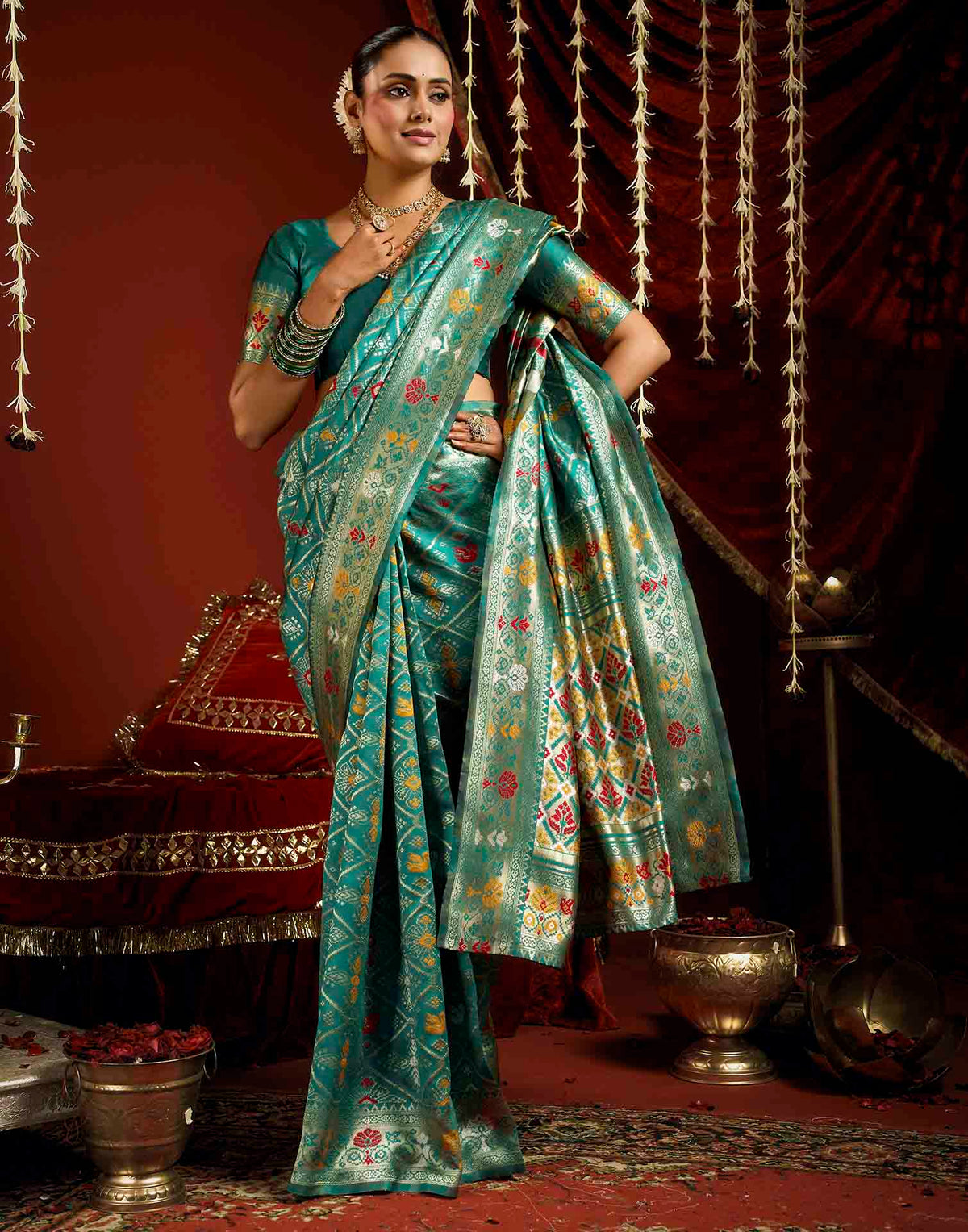 Turquoise Silk Woven Patola Saree