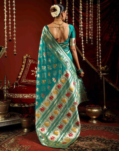 Turquoise Silk Woven Patola Saree