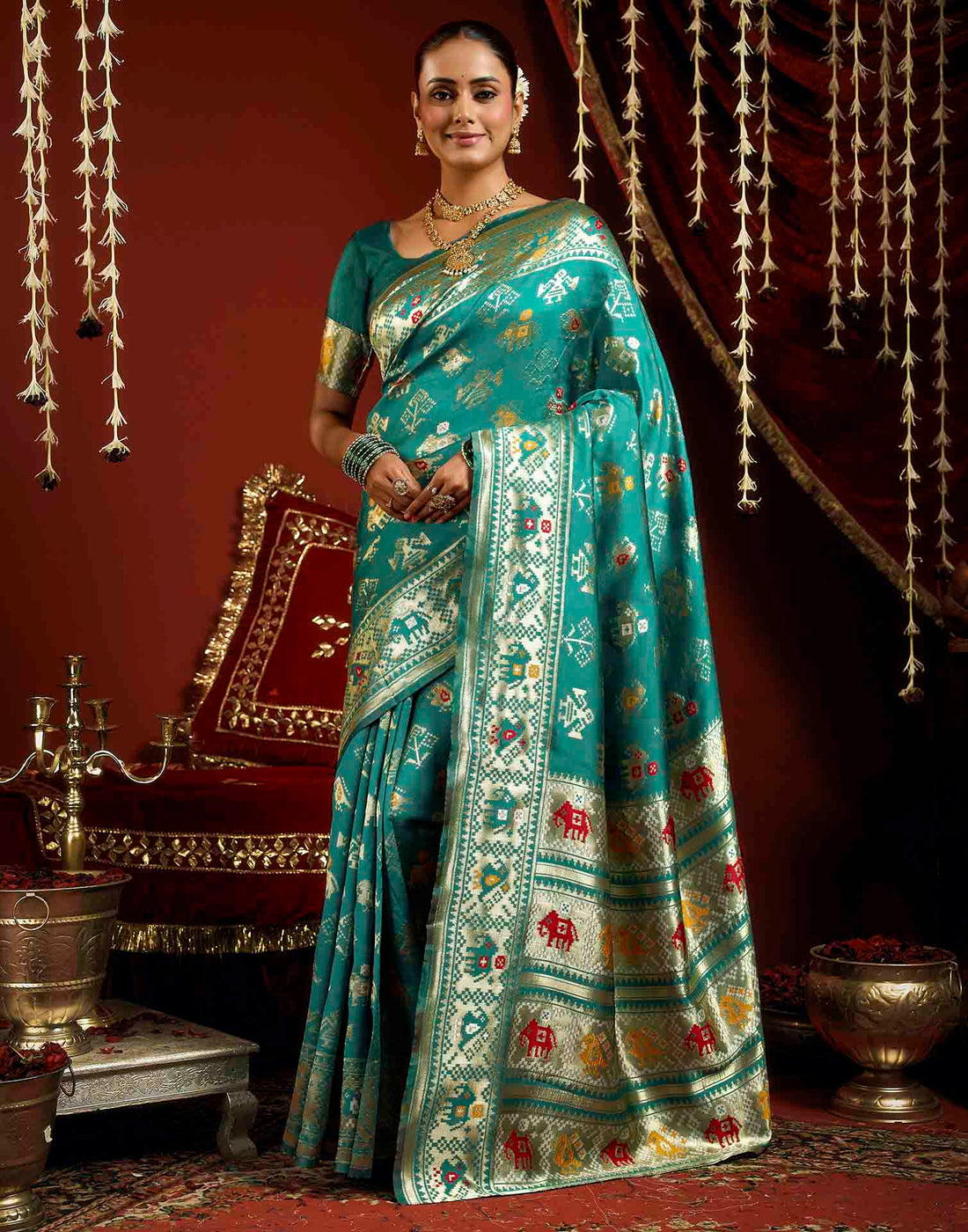 Turquoise Silk Woven Patola Saree