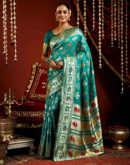 Turquoise Silk Woven Patola Saree