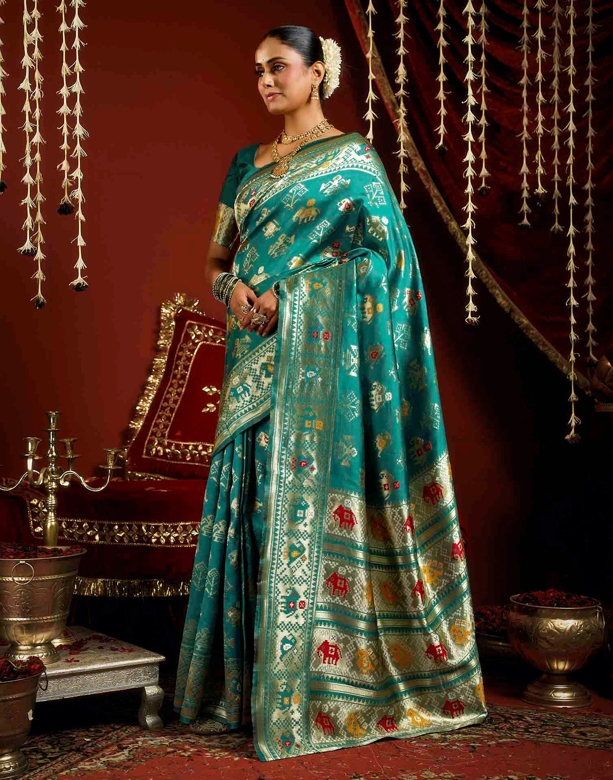 Turquoise Silk Woven Patola Saree