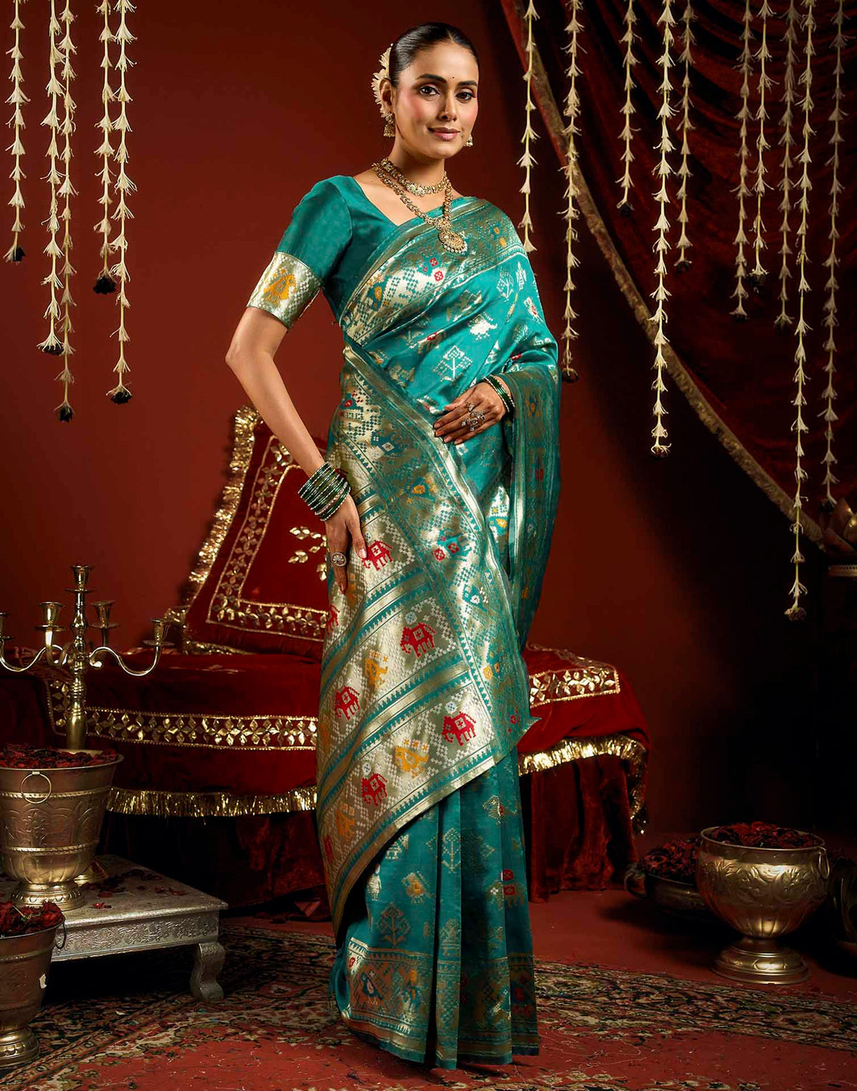 Turquoise Silk Woven Patola Saree