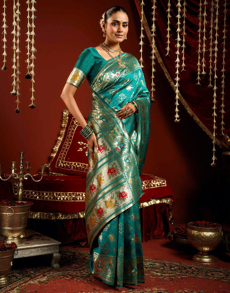 Turquoise Silk Woven Patola Saree