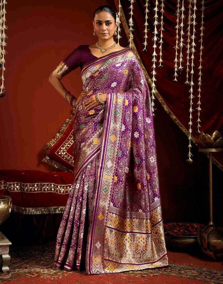 Wine Silk Woven Patola Saree