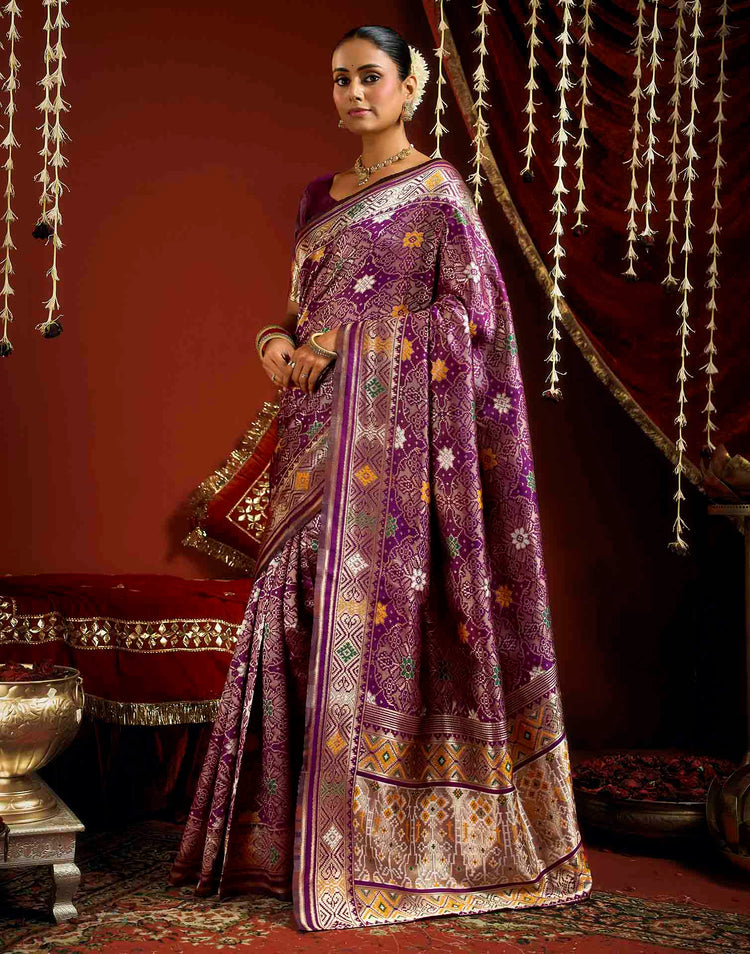 Wine Silk Woven Patola Saree