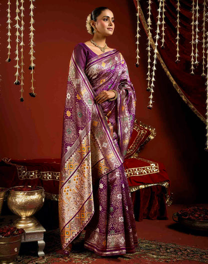 Wine Silk Woven Patola Saree