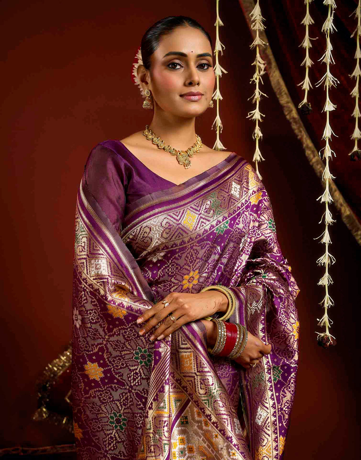 Wine Silk Woven Patola Saree