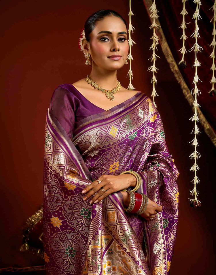 Wine Silk Woven Patola Saree