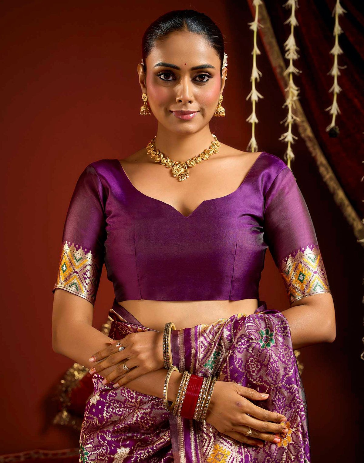 Wine Silk Woven Patola Saree