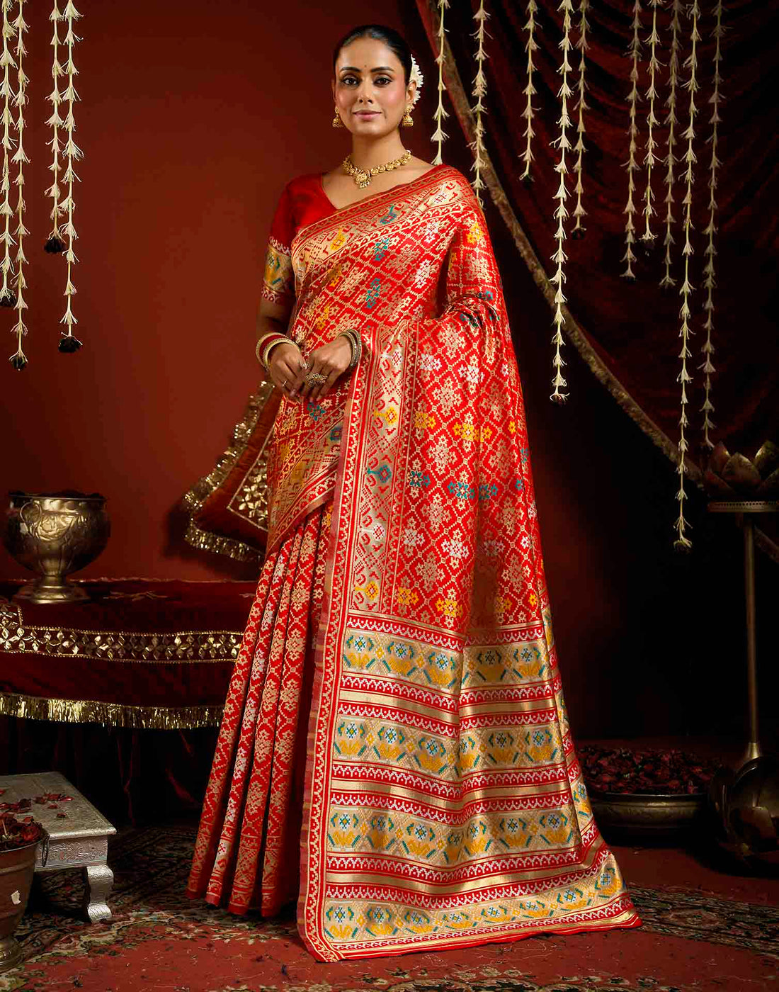 Bright Red Silk Woven Patola Saree