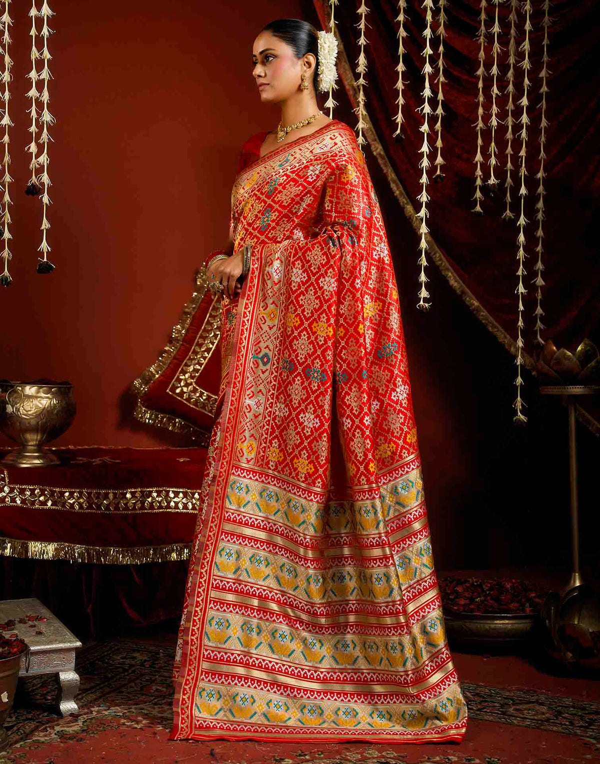 Bright Red Silk Woven Patola Saree