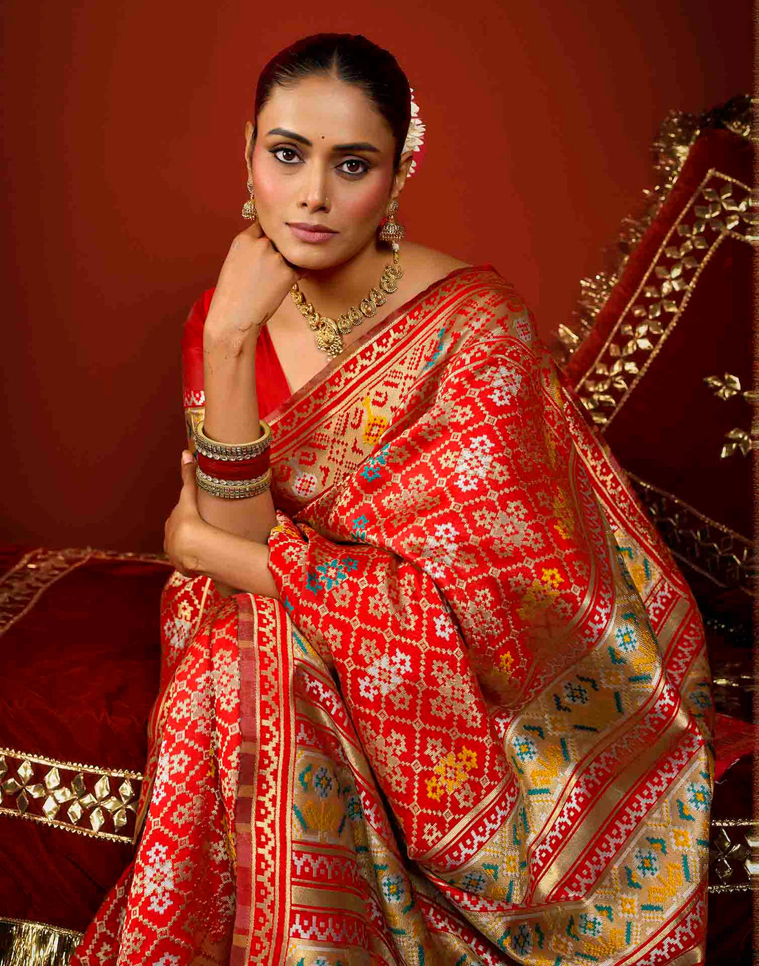 Bright Red Silk Woven Patola Saree