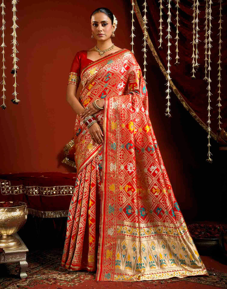 Bright Red Silk Woven Patola Saree