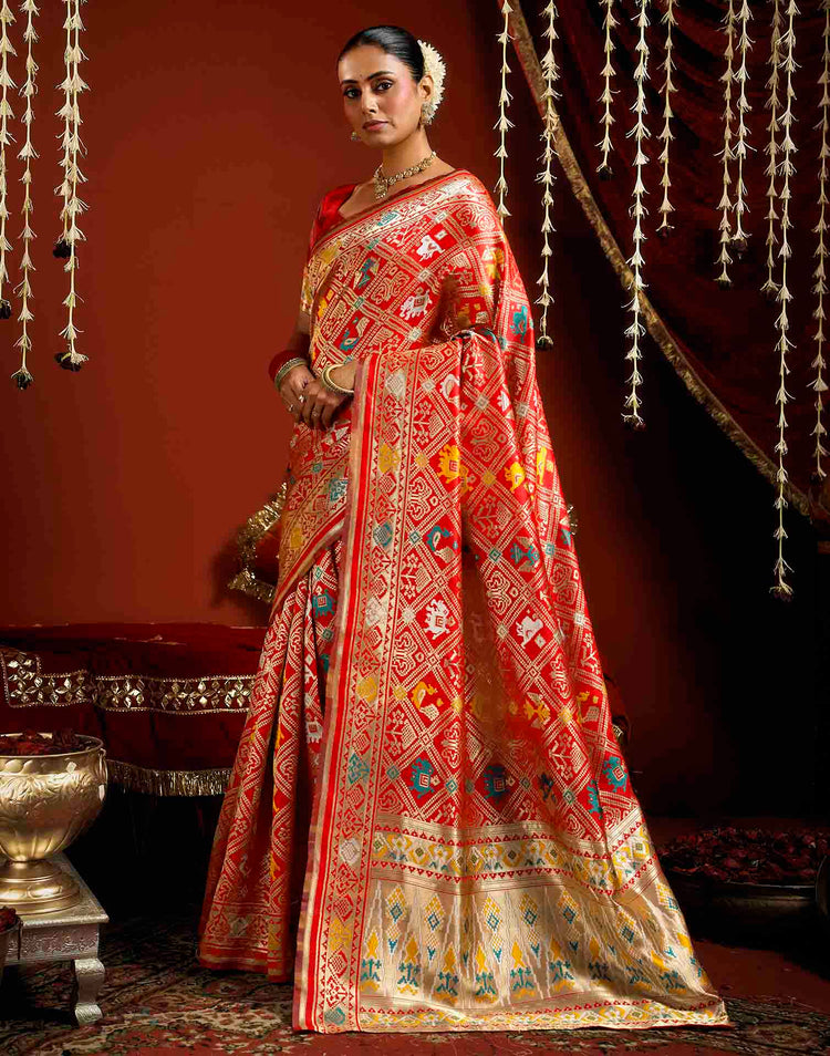 Bright Red Silk Woven Patola Saree