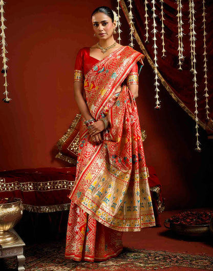 Bright Red Silk Woven Patola Saree