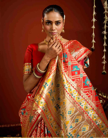 Bright Red Silk Woven Patola Saree
