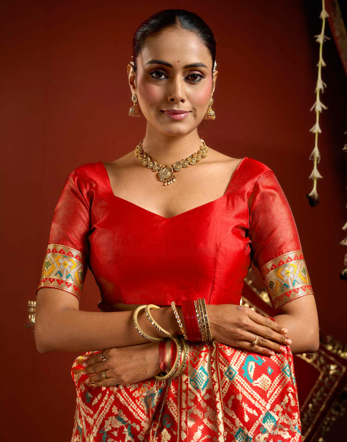Bright Red Silk Woven Patola Saree