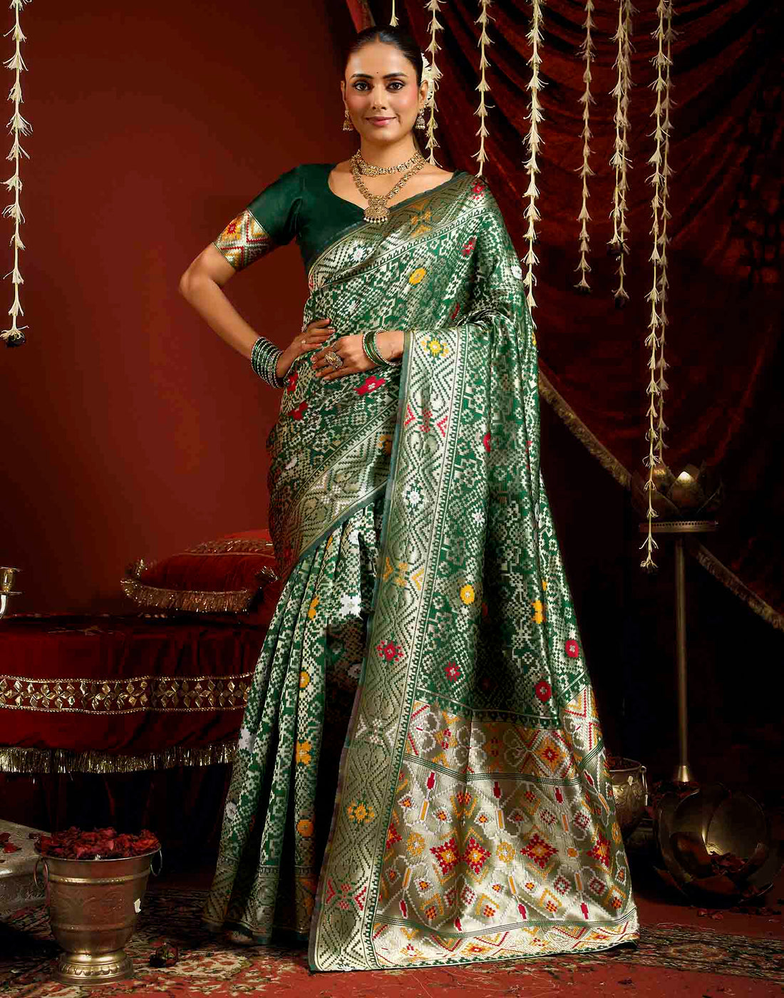 Green Silk Woven Patola Saree