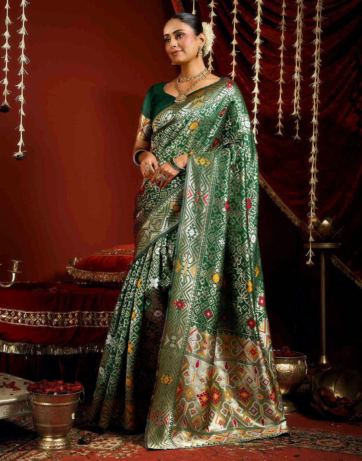 Green Silk Woven Patola Saree