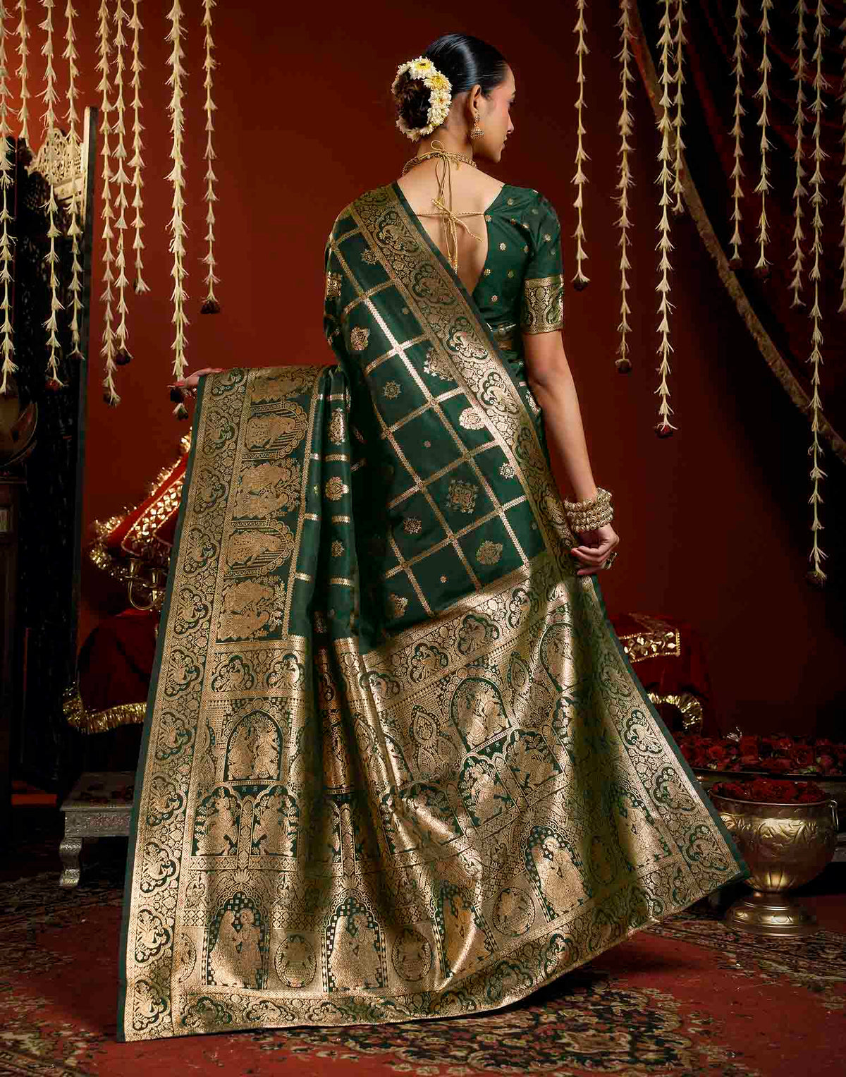 Dark Green Silk Woven Banarasi Saree