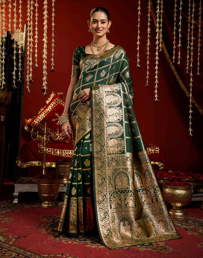 Dark Green Silk Woven Banarasi Saree
