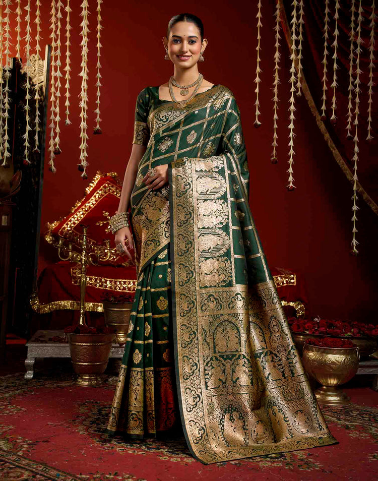 Dark Green Silk Woven Banarasi Saree