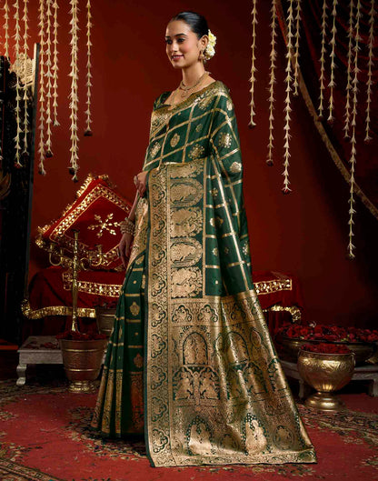 Dark Green Silk Woven Banarasi Saree